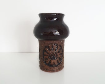 VINTAGE CERAMIC VASE, Laholm keramik, Made in Sweden, Small brown vase, Flower pattern