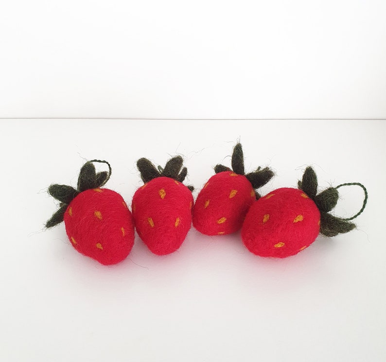 Handmade Wool Strawberry Ornaments Festive Fruit Decor for Christmas Easter & More image 2