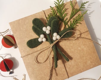 Handmade Needle Felt Mistletoe - Christmas Gift Topper and Decoration