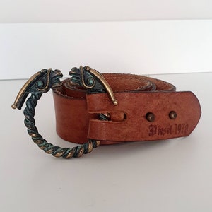 VINTAGE LEATHER BELT, Diesel belt, Viking belt, Diesel 1978, Dragon cuff, Brass buckle