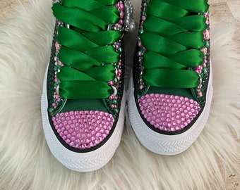 AKA Pink and Green Rhinestone Converse