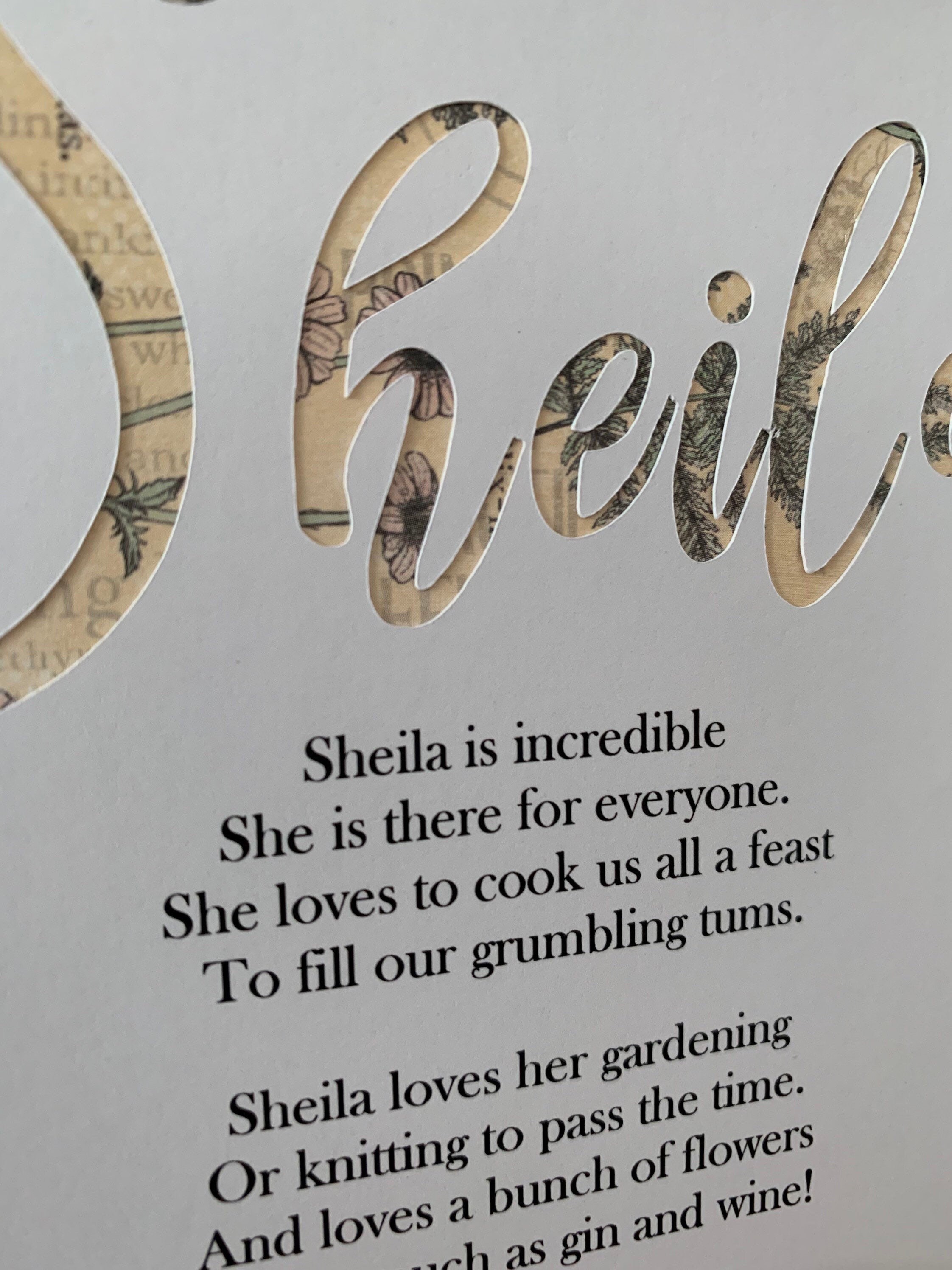 A4 Personalised Poem with Papercut | Etsy