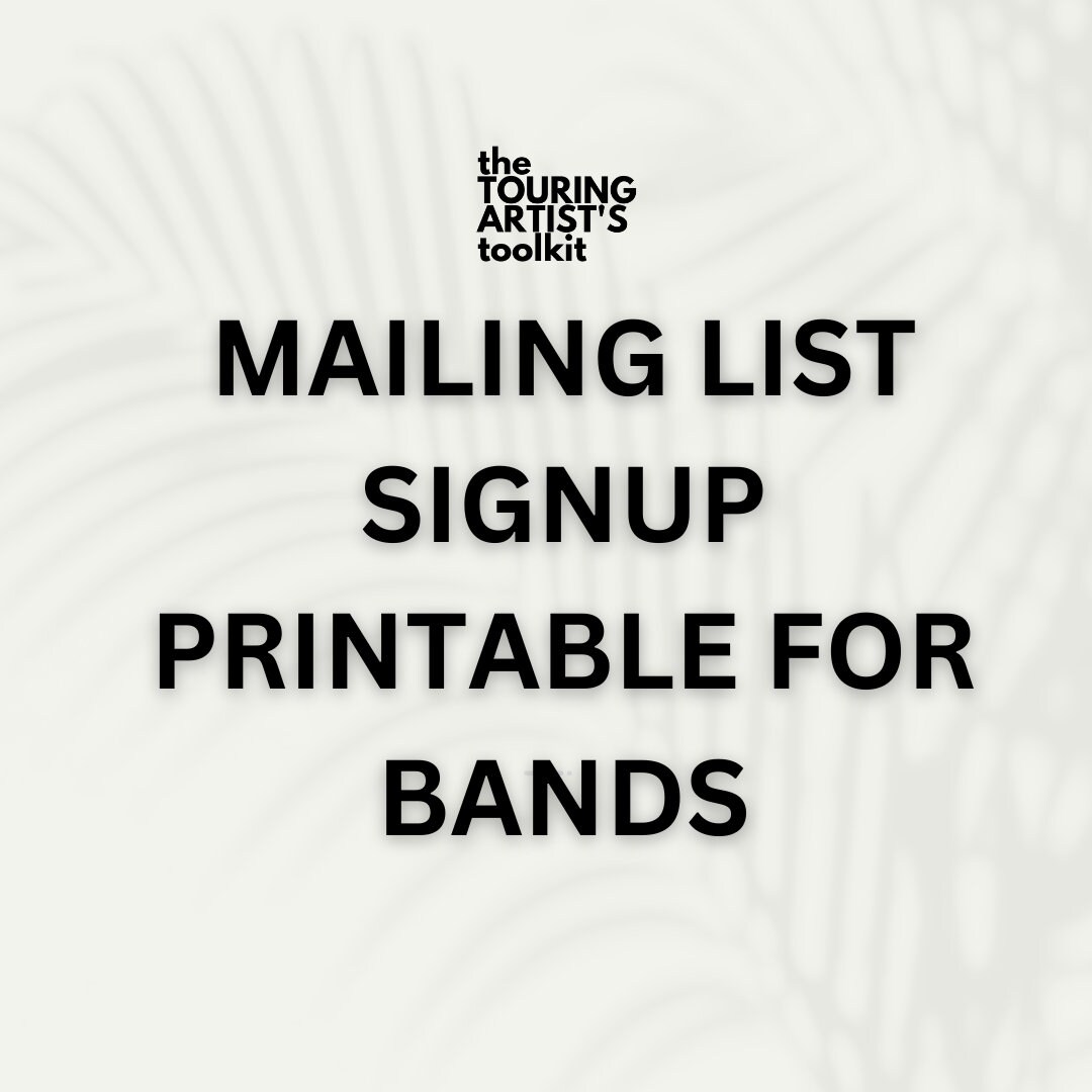Mailing List Printable for Bands Musicians Gigs Concerts Signup Form