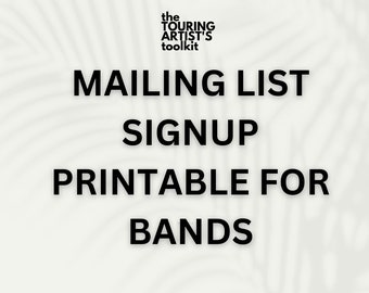 Mailing List Printable for Bands Musicians Gigs Concerts Signup Form Planner Print at Home Mailchimp Mailshot Form Printout for Bands Gig