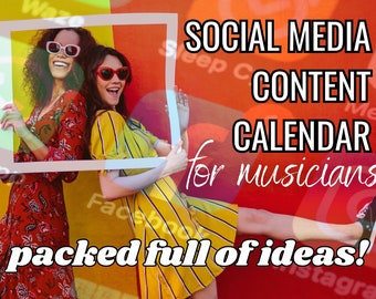 Content Calendar Social Media For Musicians Music Planner Artist Planner Musician template Music Business Template Music Business Planner