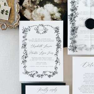 Elegant Watercolor Wildflower Wedding Invitation Suite, Floral Wedding Invitation Set, Traditional Modern Garden-Themed Invitation Suite