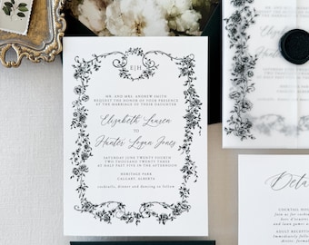 Elegant Watercolor Wildflower Wedding Invitation Suite, Floral Wedding Invitation Set, Traditional Modern Garden-Themed Invitation Suite