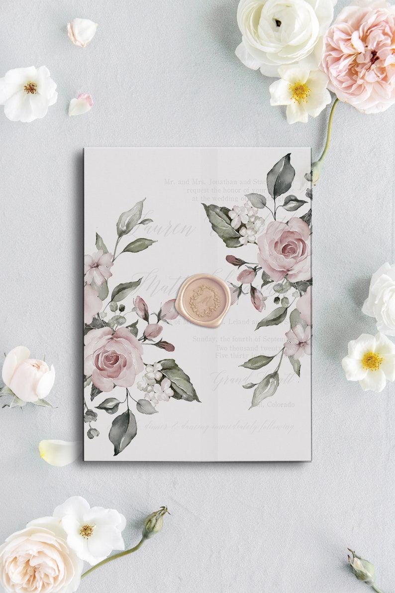 Printable Floral Vellum Invitation Wrap Vellum Jacket for 5x7 Vellum