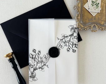 Classic Cherry Blossom Vellum Jacket 5 x 7 Vellum Wrap Wedding Invitation Floral Vellum jacket Flower Botanical Wrap DIY Invitation Garden