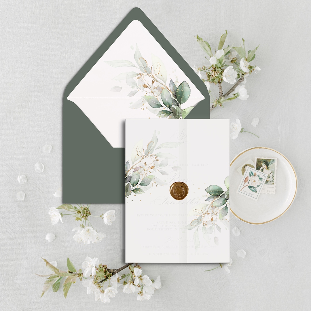 Greenery Vellum Wrap Printable Vellum Jacket Botanical Envelope Liner ...