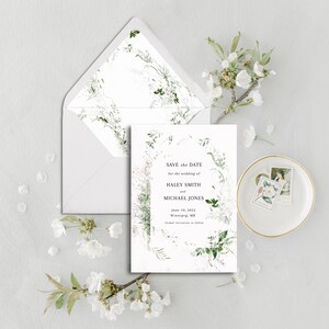 Elegante vegetación Guardar la plantilla de fecha Descargar Eucalipto Guardar la fecha invitación Plantilla imprimible Descarga instantánea boda Guardar la fecha