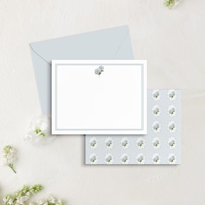 Papeterie florale personnalisée d'hortensia, jeu de cartes de correspondance d'hortensia, papeterie de fleur bleue française, cartes de correspondance d'hortensia bleu-cadeau d'hortensia