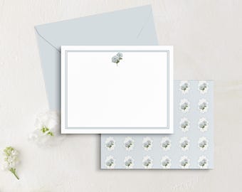 Papeterie florale personnalisée d'hortensia, jeu de cartes de correspondance d'hortensia, papeterie de fleur bleue française, cartes de correspondance d'hortensia bleu-cadeau d'hortensia