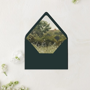 Fine Art gefütterte Umschläge für Hochzeit, Wald- und Feldumschläge, rustikale Hochzeitseinladungsumschläge, naturinspirierter Hochzeitsumschlag