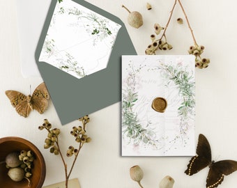 Envelope Liner Greenery Wedding Invitation Wrap instant download Rustic Greenery Invitation Jacket Printable Envelope Liner Printable Vellum