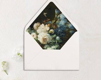 Printable Envelope Liners, Blue Floral Wedding Template Instant Download, Digital Download Envelope Liner for Wedding Invitation Fine Art