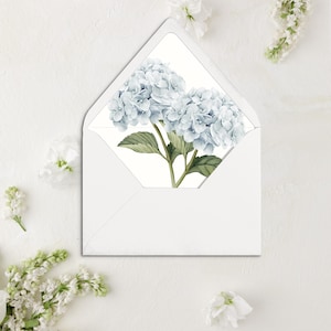 Hortensie Blumenhochzeitseinladung Umschlag Liners Blau Blumen Hochzeit Umschlag Liner, Romantische Blumen Umschlag, bedruckte A7 Umschlag Liner