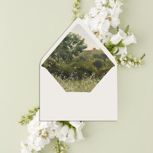 Natur Umschlag Liner Vorlage Digitale, druckbare Umschlag Liner für Hochzeitseinladung, rustikale Hochzeit Sofortiger Download, Wald und Feld