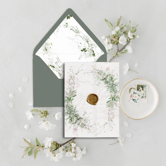 Vellum Jacket Printable Greenery Vellum wrap Instant Download Vellum 5x7 Template DIY Wedding Invitations Sage Green Botanical Vellum Invite