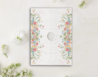 Printable Floral Vellum Jacket Instant Download Bright Floral Vellum Wedding Invitation Wrap, Party Invitation Vellum wrap, Instant download