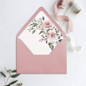 Blozen roze bloemen envelop voering sjabloon set bloemen voering stoffige roos bruiloft envelop afdrukbare vintage bloemen voering Blozen elegante envelop
