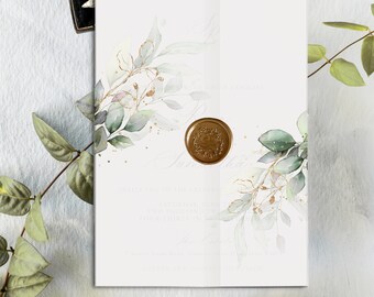 Printable Greenery Vellum Wrap Botanical Vellum Jacket Eucalyptus Print Vellum Wrap for Invite Wedding Invitation Vellum Wrap DIY Template