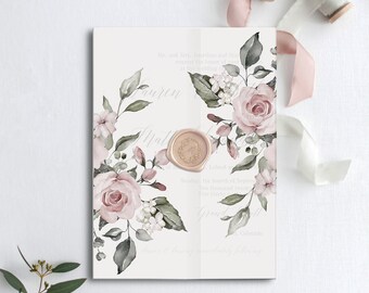Printable Floral Vellum Invitation Wrap vellum jacket for 5x7 Vellum Invitation Template Dusty Rose Floral Wedding Invitation Wrap DOWNLOAD