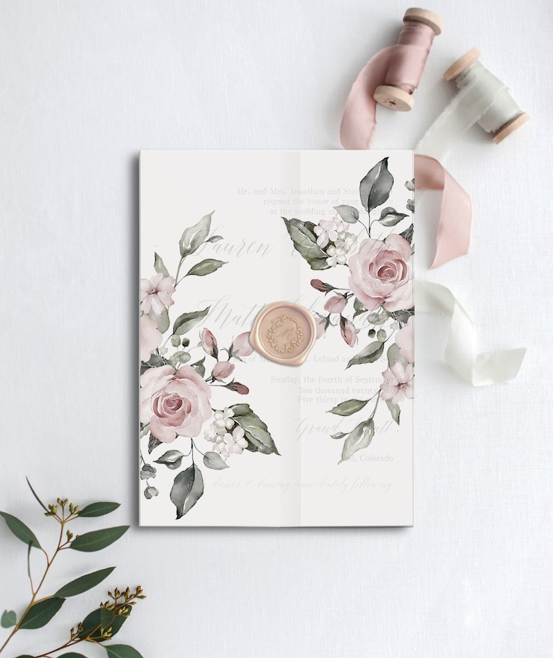 Printable Floral Vellum Invitation Wrap Vellum Jacket for 5x7 Vellum