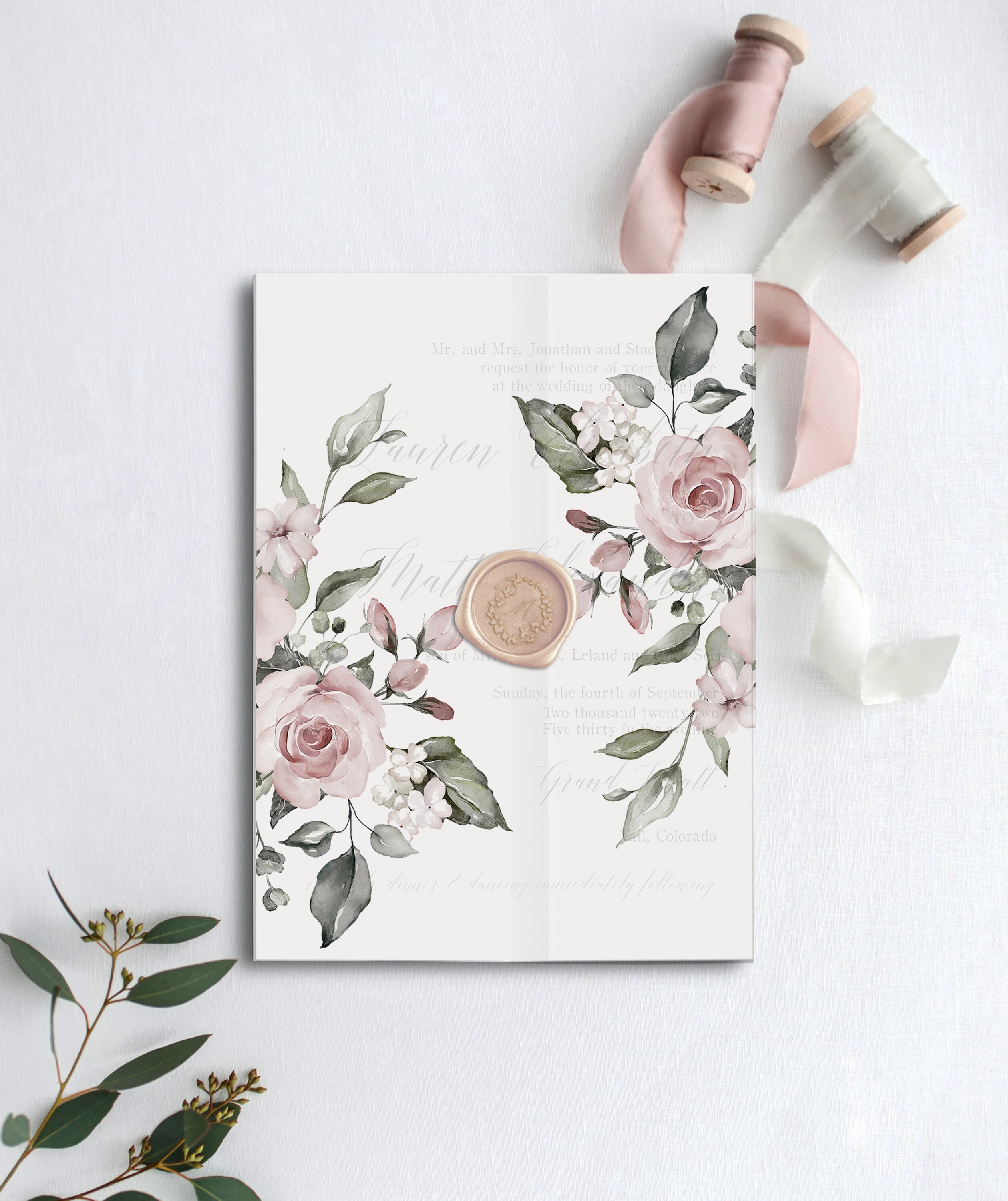 Printable Floral Vellum Invitation Wrap Vellum Jacket for 5x7 Vellum