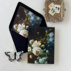 Invitation Jacket Vellum Wrap for 5x7 Wedding Invitation Fine art Floral Vellum Jacket Blue Flower Vellum Jacket Vintage Vellum Invite Moody