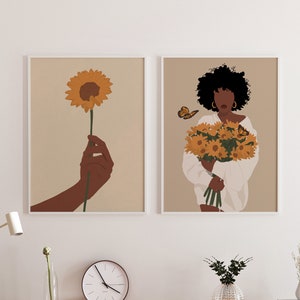 Black Woman Art, Black Art, Flower Girl, Flower Lover Art, Black Girl Art Print, Digital Art, INSTANT DOWNLOAD, Flower Art, Black Girl Print