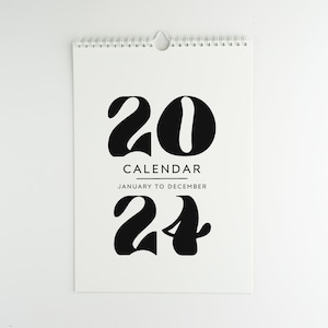 2024 Minimal Wall Calendar, Wall Calendar 2024, 12 Month Calendar, Calendar Hanging A4 Paper Size, Black White Color Calendar, Minimalist. image 1
