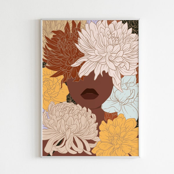 Black Art, Black Woman Art, Black Art Print, Black Wall Art, Black Girl Wall Art, Printable Wall Art, Black Girl Magic, Flower Wall Art.