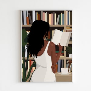 Book girl art, Black Woman Wall Art, African American Art, Black Art, Digital Art, INSTANT DOWNLOAD, Book Lover Art, Book art, Fashion Girl.