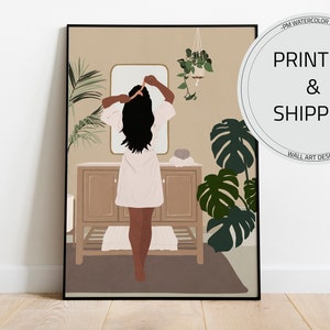 African American Woman, Black Woman Art, Bathroom Wall Art, PRINTED & SHIPED, Wall Art, Black Girl, Fashion Wall Art, Girl Wall Art, Woman.