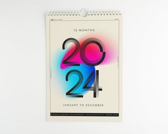 Wall Calendars 2024, Calendar 2024, Planner 2024, Calendar, Gradient Calendar, Monthly Calendar, A4 Letter,  12 Month Calendar, Planner 2024