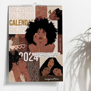 Black Woman Wall Calendar, Wall Calendars 2024, Wall Art Calendar, 12 Month Calendar, Hanging A4 Size, Monthly Calendar, Black Girl Calendar image 1