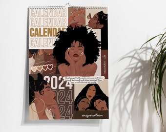 Black Woman Wall Calendar, Wall Calendars 2024, Wall Art Calendar, 12 Month Calendar, Hanging A4 Size, Monthly Calendar, Black Girl Calendar