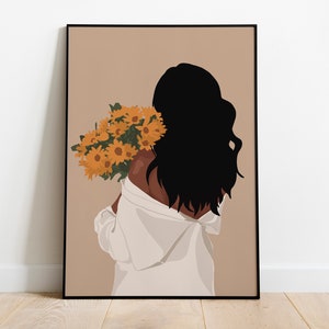 Black art, Melanin art, Black woman art, African American Art, Black Girl Art, Modern Wall Art, Fashion Flower Art, Boho Wall Art.