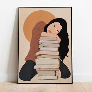 Woman art, Girl Print, Boho Woman illustration, Woman Print, Book Lover Art, Modern Wall Decor, Fashion Print, Library Wall Art, Art Gift.