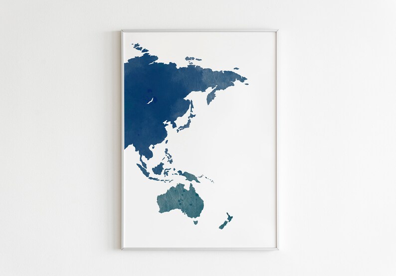 Set of 3 Wall Decor Prints Navy blue Print Wall Art Canvas. World map watercolor Triptych Wall Art Digital Print