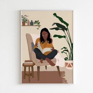 Book lovers art, Black Girl Art, Girl Reading Print, Black art, Boho Woman art, African Woman Print, African American, Book Lover poster. image 2