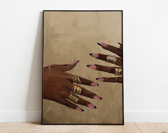 Black Woman Hand Art, African American art, Oil Painting Texture, Black girl art, Black Hand Art, Wall Art Print, Canvas Texture, Gold Art.