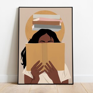 Black Woman Art, Black Art Poster, Black Girl Art, Book Lover Art, Woman Reading Art, Wall Decor, Digital Download, Book Art, Abstract Sun.