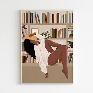 Book girl art, Black Woman Wall Art, African American Art, Black Art, Digital Art, INSTANT DOWNLOAD, Book Lover Art, Book art, Fashion Girl. image 6