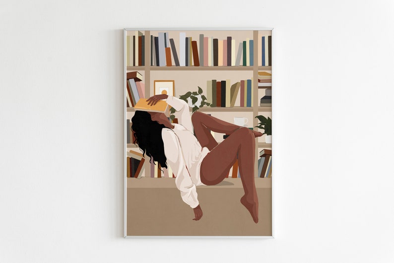 Book girl art, Black Woman Wall Art, African American Art, Black Art, Digital Art, INSTANT DOWNLOAD, Book Lover Art, Book art, Fashion Girl. image 6