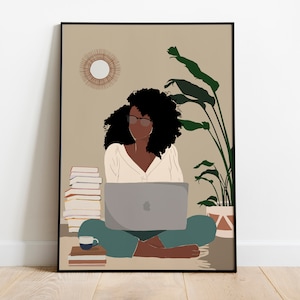 Black art, Black woman poster, African American art, Book lover art, African Woman Wall Art, Boss Girl, Boho Wall Art, Office Wall Decor.