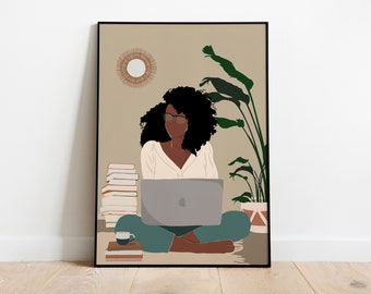 Black art, Black woman poster, African American art, Book lover art, African Woman Wall Art, Boss Girl, Boho Wall Art, Office Wall Decor.