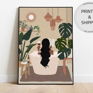 Black Woman Art Poster, Black Art Poster, Black Woman Read Book, African Amrican Art Poster, Female in bath Tub, Boho Woman Art Poster.