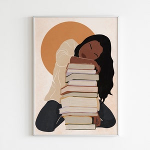 Black Woman Art, Boho Wall Art, Girl and Book Art, African Girl Wall Art, Printable Wall Art, Book Wall Art, Female Print Art, Modern Art.